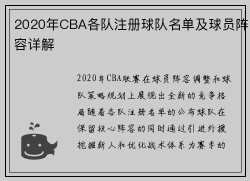 2020年CBA各队注册球队名单及球员阵容详解