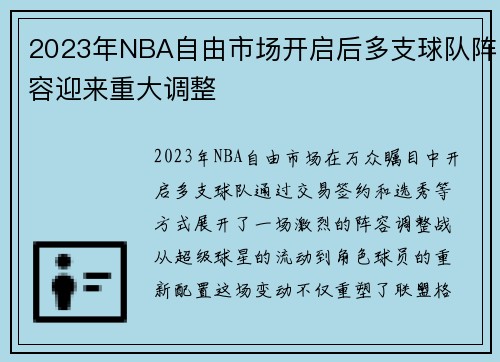 2023年NBA自由市场开启后多支球队阵容迎来重大调整